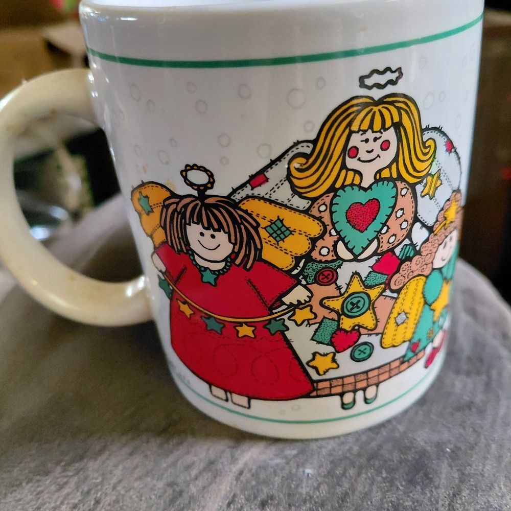 Vintage Angel Print Ceramic Mug - Colorful Holiday Design